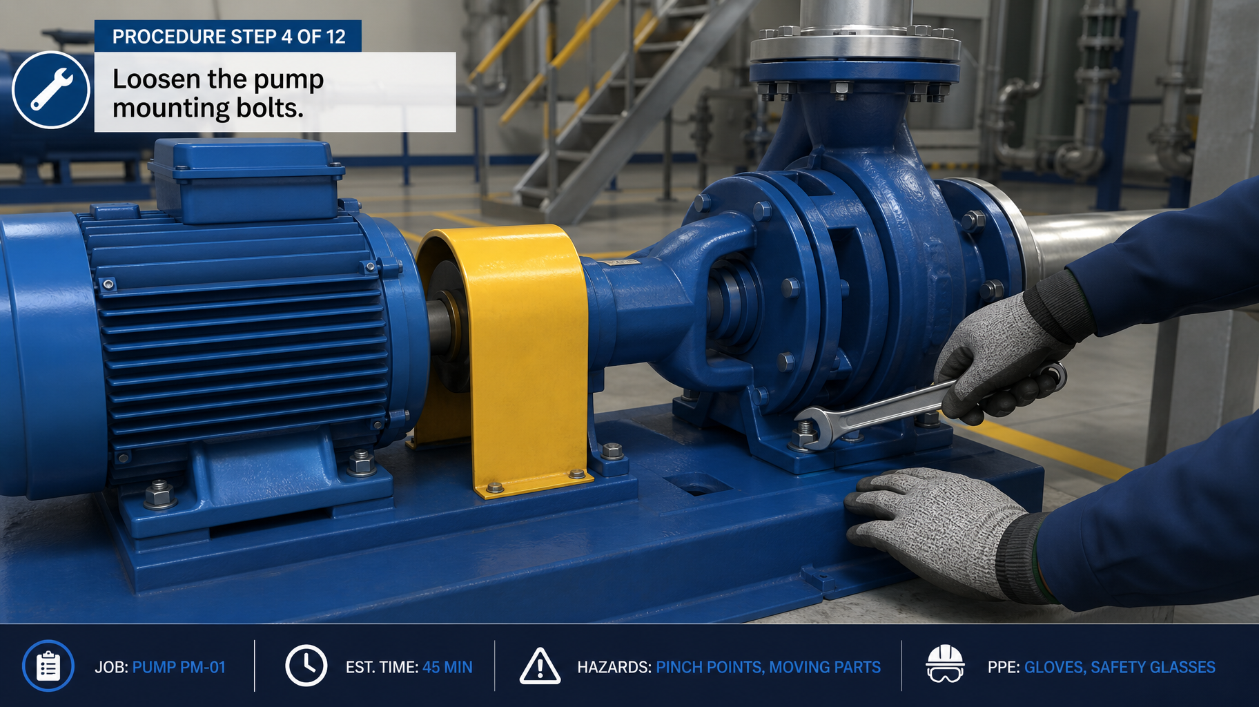 Procedure animation built from engineering CAD for technician training.